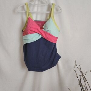 Lands' End Colorblock Twist Swim Tankini Top in Navy, Pink, Yellow